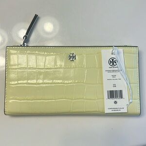 Tory Burch pastel yellow slim envelope wallet